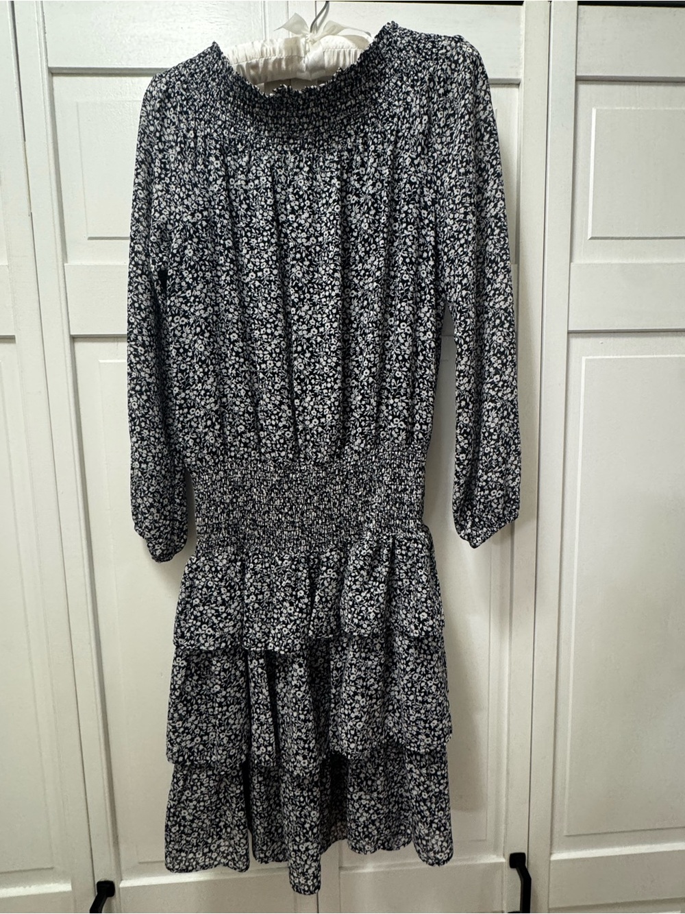 Michael Kors Navr and White Floral Midi Dress